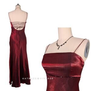 Vintage Nites Prom Dress Maxi Gown 8 Red 90s Y2K Corset Goth Satin Glam Grunge
